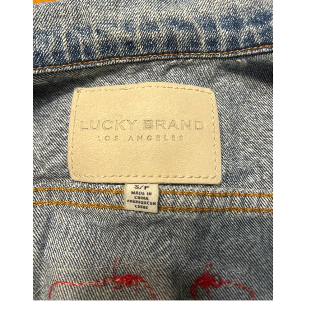Lucky Brand City of Angels Denim Jacket Womens Small Blue Light Wash Rose Patch - Picture 6 of 13